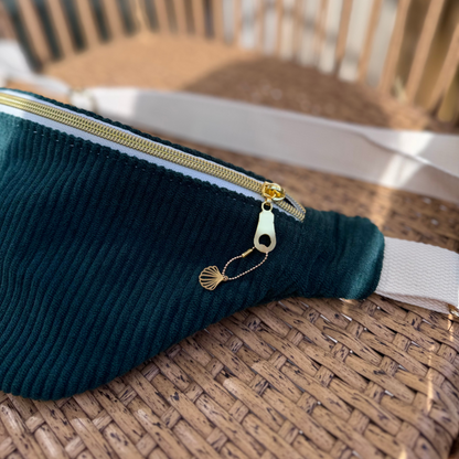 "Classic banana" velvet fanny pack to personalize - Fir Green