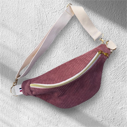 Sac banane velours "La Pitchounette" à personnaliser - Vieux Rose