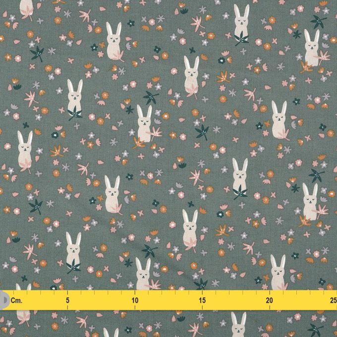 Tissu coton vert lapin